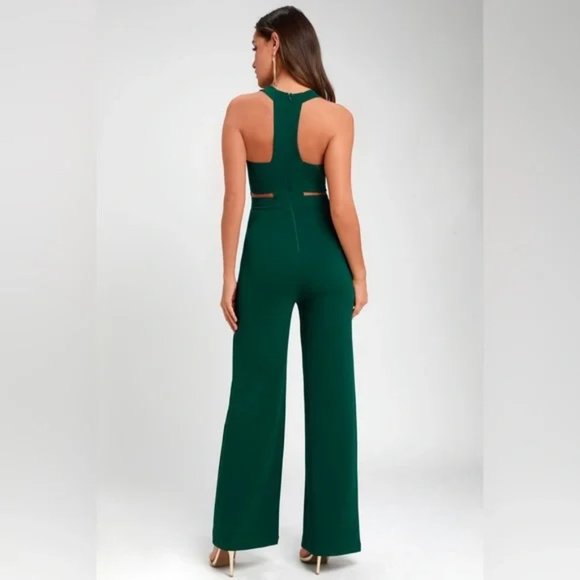 Lulu's Night Out Forest Green Wide-Leg Cutout Jumpsuit Sz M - Picture 3 of 8